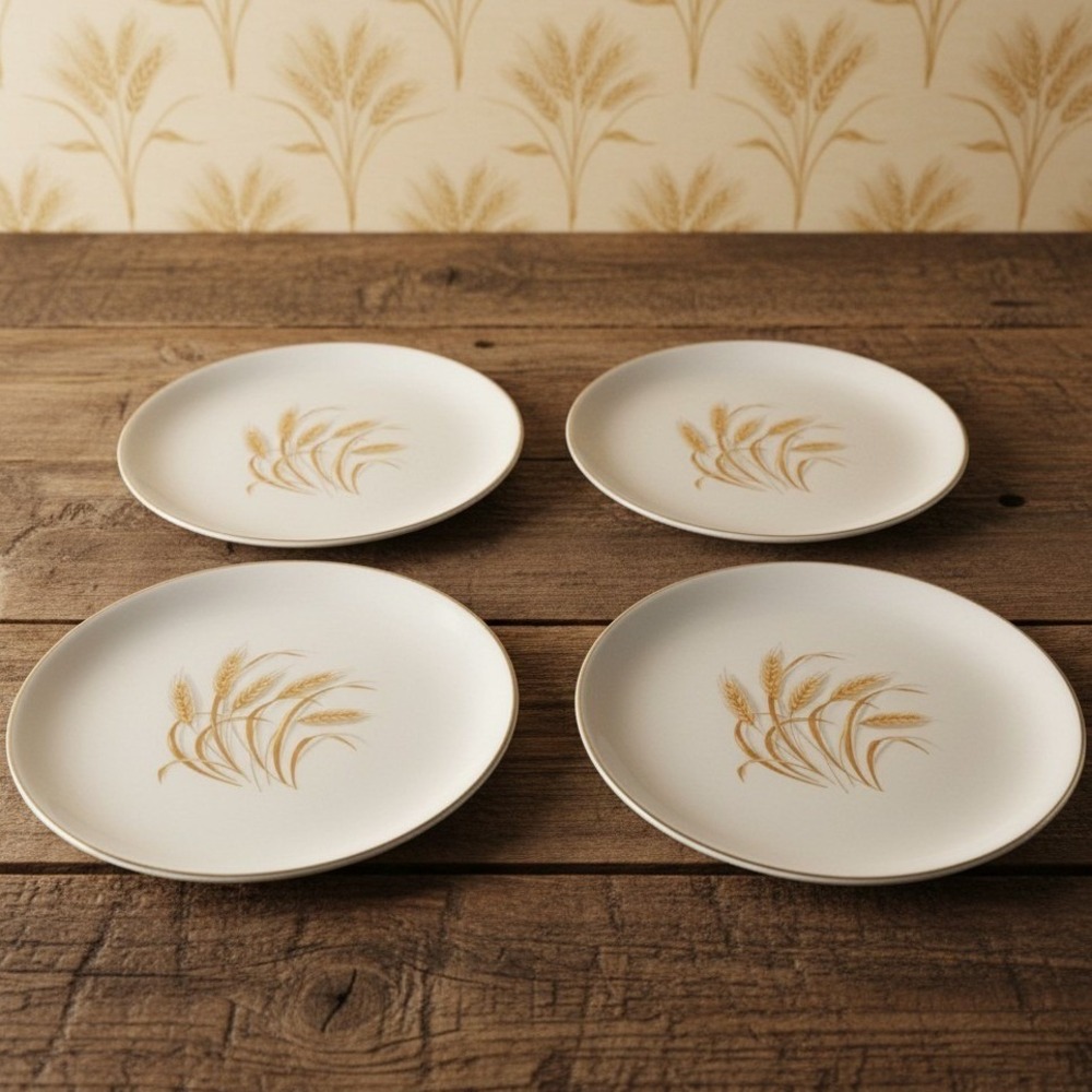 Homer Laughlin Golden Wheat 22K Gold Trim Salad Plates Set of 4 Vintage 1950s